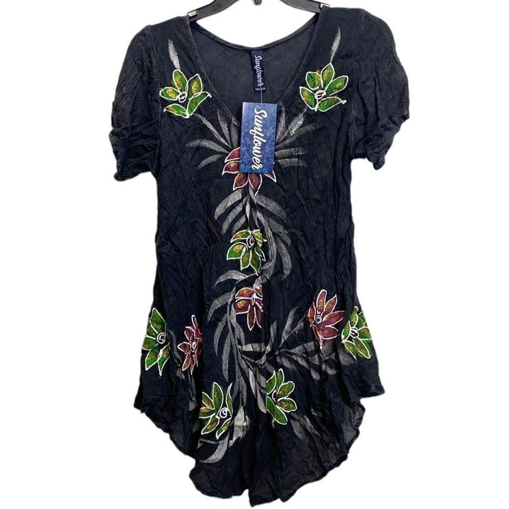 Sunflower Floral Embroidery Dark Angel Feminine‎ Fairycore Grunge Artsy Indie